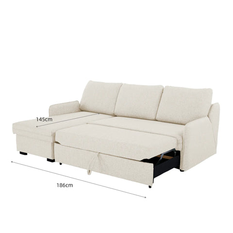 Movra Cream Fabric 3 Seater Reversible Corner Sofa Bed with Storage