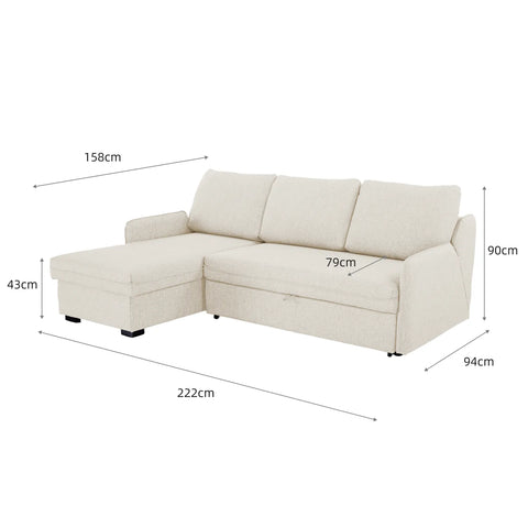 Movra Cream Fabric 3 Seater Reversible Corner Sofa Bed with Storage