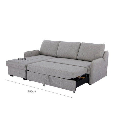 Movra Grey Fabric 3 Seater Reversible Corner Sofa Bed with Storage