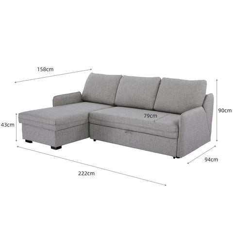 Movra Grey Fabric 3 Seater Reversible Corner Sofa Bed with Storage