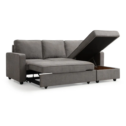 Myles Corner Sofa Bed in Blue, Grey and Natural Textured Weave