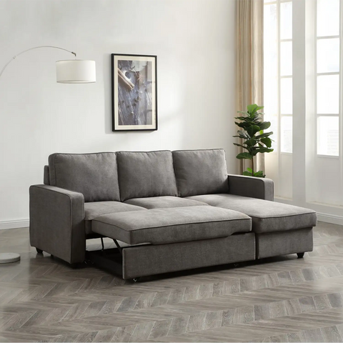 Myles Corner Sofa Bed in Blue, Grey and Natural Textured Weave