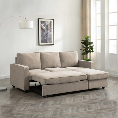 Myles Corner Sofa Bed in Blue, Grey and Natural Textured Weave