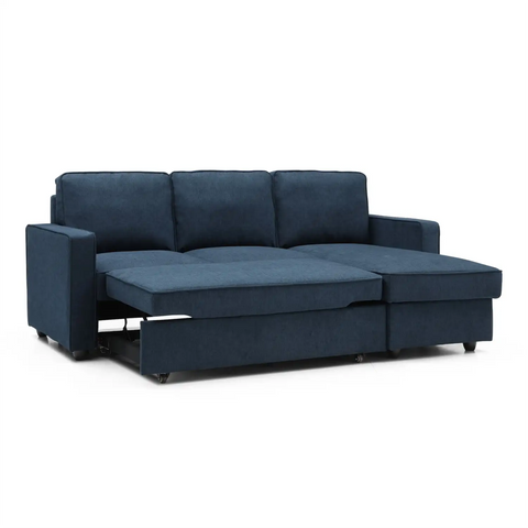 Myles Corner Sofa Bed in Blue, Grey and Natural Textured Weave