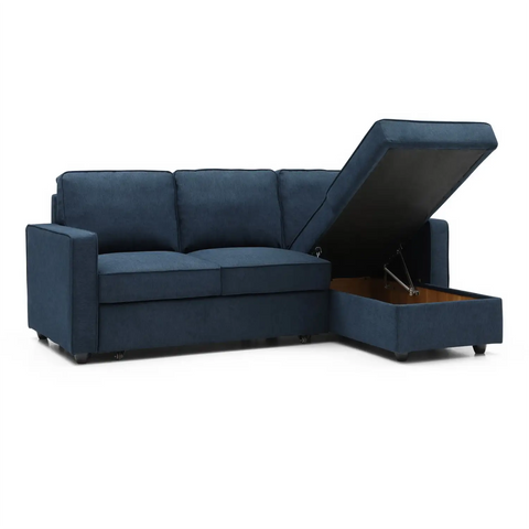 Myles Corner Sofa Bed in Blue, Grey and Natural Textured Weave