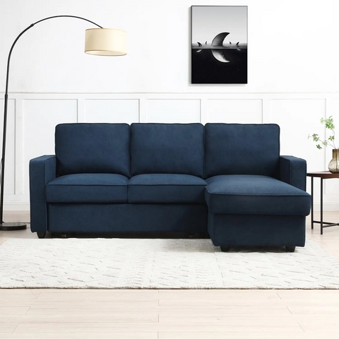 Myles Corner Sofa Bed in Blue, Grey and Natural Textured Weave