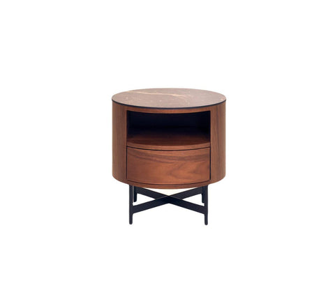 Nebula Ceramic-Top Bedside Table (Available in Walnut and Matt White)
