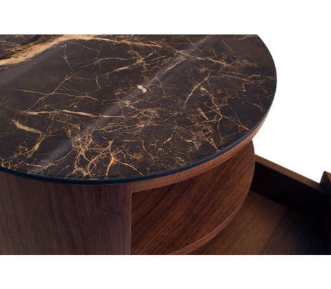 Nebula Ceramic-Top Bedside Table (Available in Walnut and Matt White)
