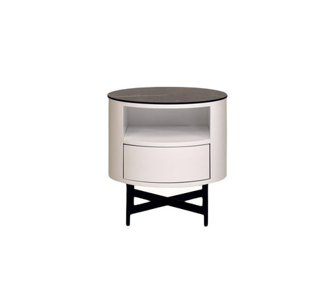 Nebula Ceramic-Top Bedside Table (Available in Walnut and Matt White)