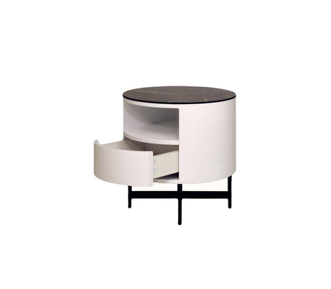 Nebula Ceramic-Top Bedside Table (Available in Walnut and Matt White)
