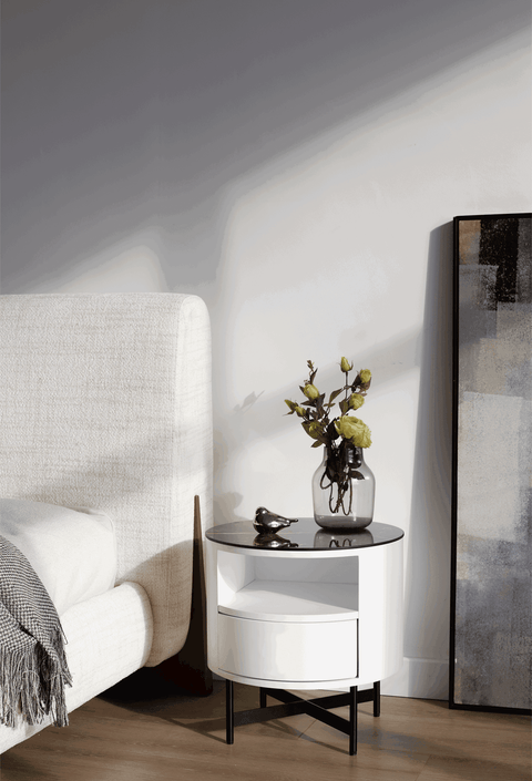 Nebula Ceramic-Top Bedside Table (Available in Walnut and Matt White)