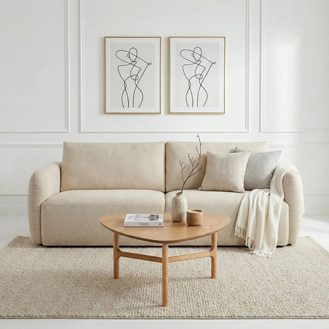 Nobie Light Cream Soft-Weave Fabric 3 Seater Sofa