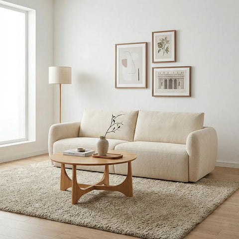 Nobie Light Cream Soft-Weave Fabric 3 Seater Sofa