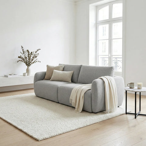Nobie Light Grey Soft-Weave Fabric 3 Seater Sofa