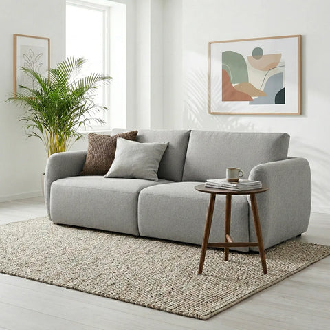 Nobie Light Grey Soft-Weave Fabric 3 Seater Sofa