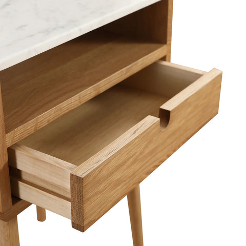 Nomi White Marble Top One Drawer Bedside Cabinet - Natural