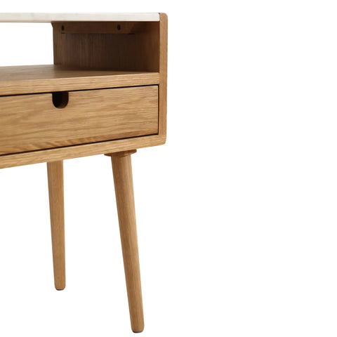 Nomi White Marble Top One Drawer Bedside Cabinet - Natural