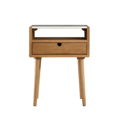 Nomi White Marble Top One Drawer Bedside Cabinet - Natural