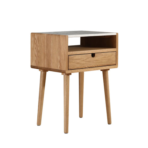 Nomi White Marble Top One Drawer Bedside Cabinet - Natural