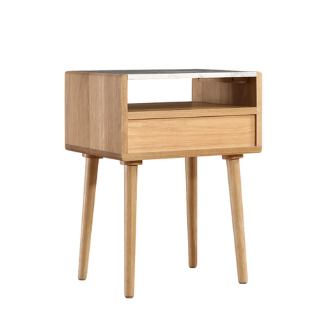 Nomi White Marble Top One Drawer Bedside Cabinet - Natural