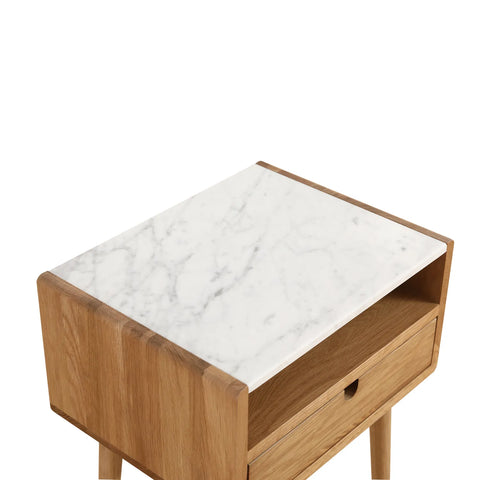 Nomi White Marble Top One Drawer Bedside Cabinet - Natural