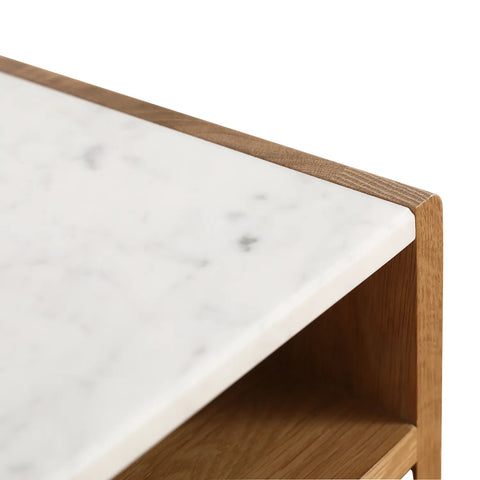 Nomi White Marble Top One Drawer Bedside Cabinet - Natural