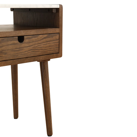 Nomi White Marble Top One Drawer Bedside Cabinet - Walnut
