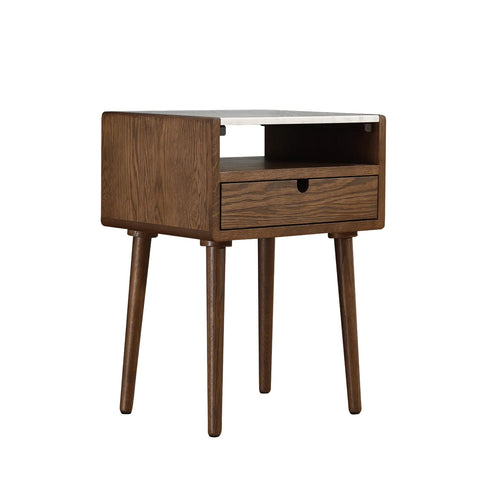 Nomi White Marble Top One Drawer Bedside Cabinet - Walnut