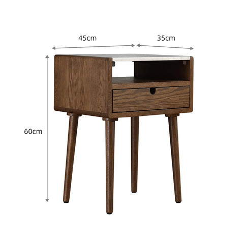 Nomi Walnut Effect One Drawer with White Carrara Marble Bedside Cabinet