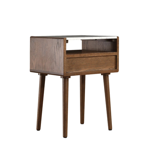 Nomi White Marble Top One Drawer Bedside Cabinet - Walnut