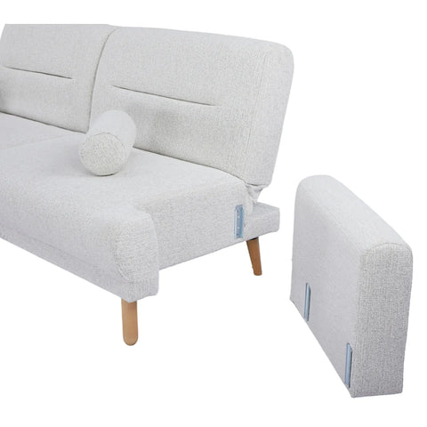 Nuvah Off White Fabric Click-Clack 3 Seater Sofa Bed with Removable Armrests
