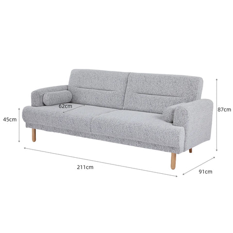 Nuvah Grey Fabric Click-Clack 3 Seater Sofa Bed with Removable Armrests