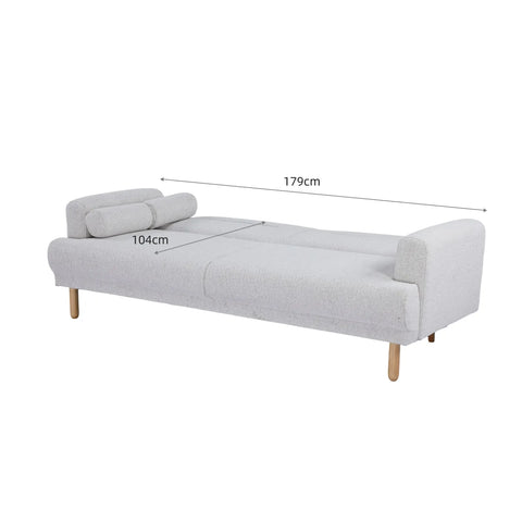 Nuvah Off White Fabric Click-Clack 3 Seater Sofa Bed with Removable Armrests