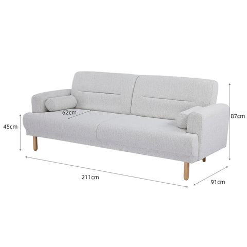 Nuvah Off White Fabric Click-Clack 3 Seater Sofa Bed with Removable Armrests