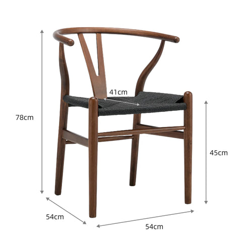 Osunba Set of 2 Dining Chairs, Black Weave | Walnut Effect Beech Solid Wood