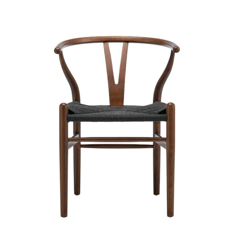 Osunba Set of 2 Dining Chairs, Black Weave | Walnut Effect Beech Solid Wood