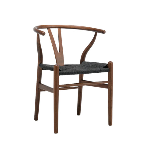 Osunba Set of 2 Dining Chairs, Black Weave | Walnut Effect Beech Solid Wood