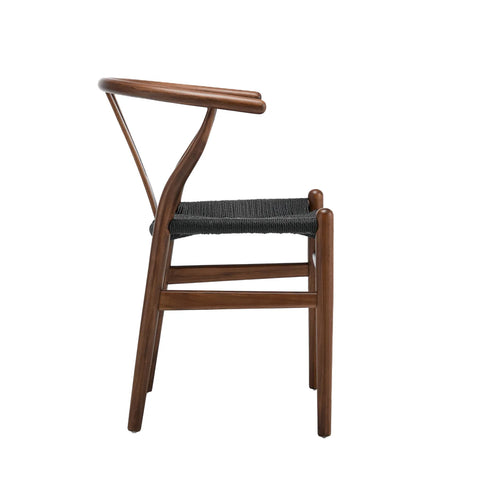 Osunba Set of 2 Dining Chairs, Black Weave | Walnut Effect Beech Solid Wood
