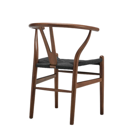 Osunba Set of 2 Dining Chairs, Black Weave | Walnut Effect Beech Solid Wood