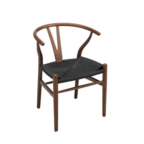 Osunba Set of 2 Dining Chairs, Black Weave | Walnut Effect Beech Solid Wood