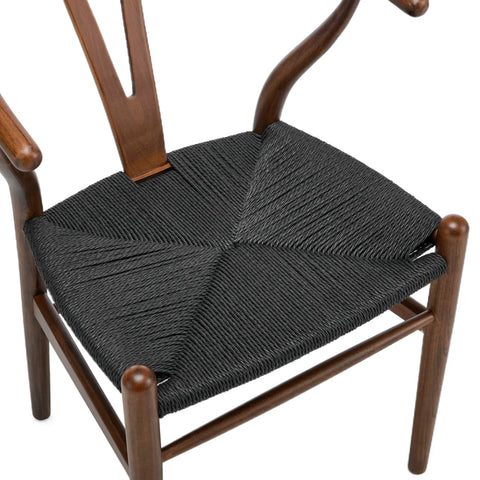 Osunba Set of 2 Dining Chairs, Black Weave | Walnut Effect Beech Solid Wood