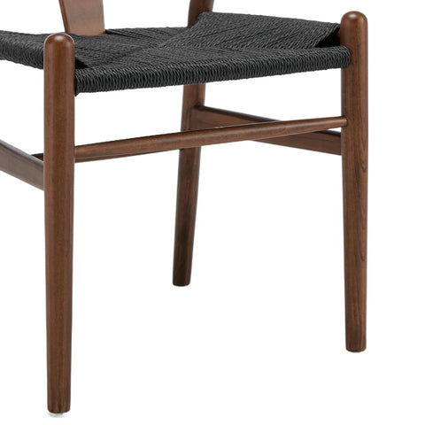 Osunba Set of 2 Dining Chairs, Black Weave | Walnut Effect Beech Solid Wood