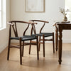 Osunba Set of 2 Black Natural Weave Dining Chairs with Brown Beech Solid Wood