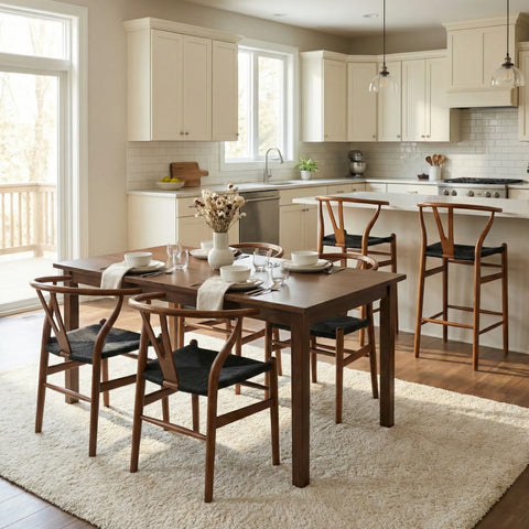 Osunba Set of 2 Dining Chairs, Black Weave | Walnut Effect Beech Solid Wood