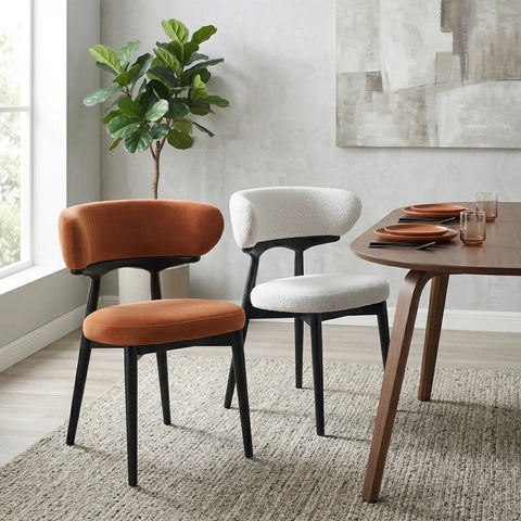Parsons Set of 2 Dining Chairs, Black Effect Ash Solid Wood | Light Grey Bouclé Fabric