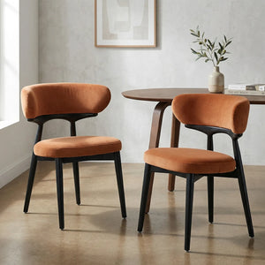 Parsons Set of 2 Rusty Orange Velvet Dining Chairs with Black Ash Solid Wood Frame