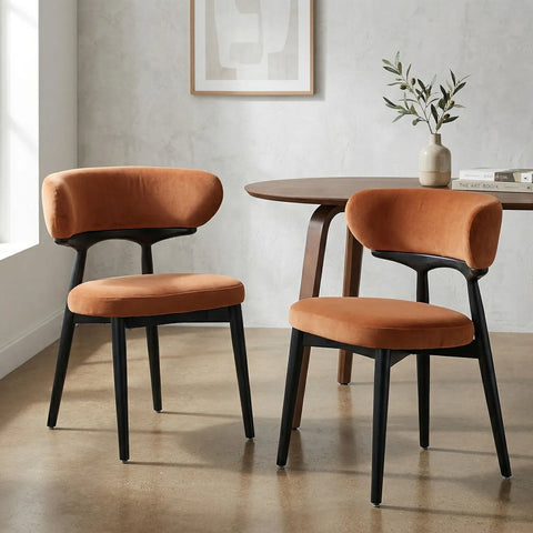 Parsons Set of 2 Dining Chairs, Black Effect Ash Solid Wood | Rusty Orange Velvet Fabric