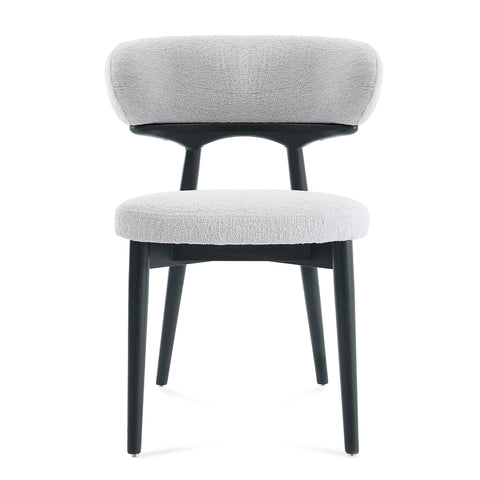 Parsons Set of 2 Dining Chairs, Black Effect Ash Solid Wood | Light Grey Bouclé Fabric