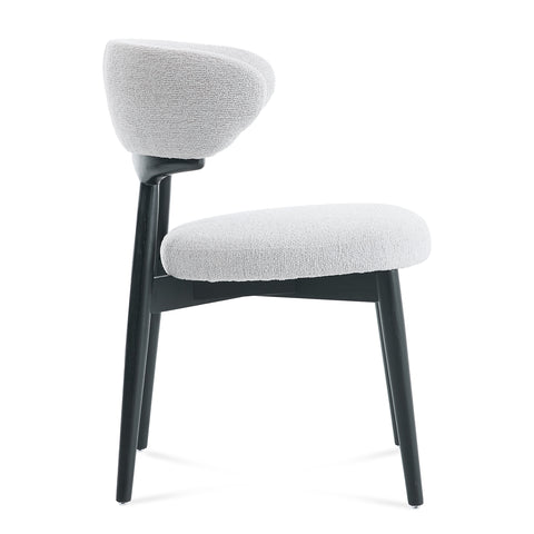 Parsons Set of 2 Dining Chairs, Black Effect Ash Solid Wood | Light Grey Bouclé Fabric