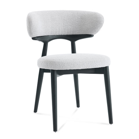 Parsons Set of 2 Dining Chairs, Black Effect Ash Solid Wood | Light Grey Bouclé Fabric